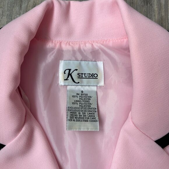Vintage Blazer Pink and Black Jacket Medium 90s 50s Unique Bows Maximalist - Picture 3 of 12